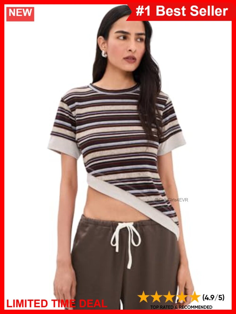 Lioness Apex Tee Relaxed Fit Stripe Pattern Asymmetrical Hem